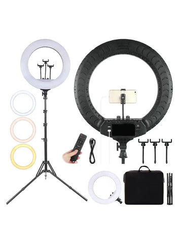 Professional LED Ring Light 14” RL-14 with Remote Control, Tripod & Phone Holder – Compact Lighting for Photo, Video & Live Streaming