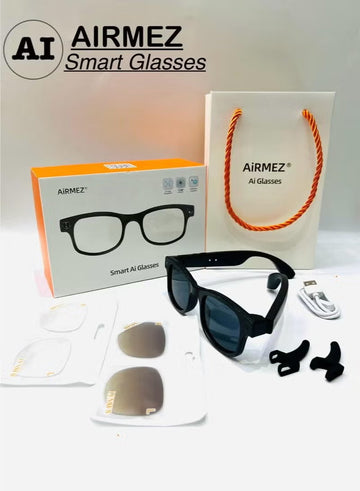 Smart AI Glasses Airmez S1 – Smart Wearable AR Glasses with 12 MP Camera, Voice Control, HD Video Recording, Real-Time Translation, Noise-Reduction Microphone & Bluetooth