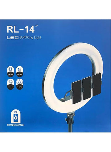 Professional LED Ring Light 14” RL-14 with Remote Control, Tripod & Phone Holder – Compact Lighting for Photo, Video & Live Streaming