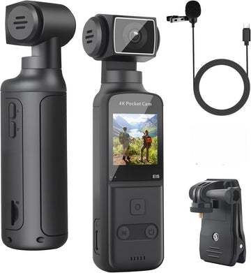 HandiCam 4K Body Camera with External Microphone |Rotation & Image Stabilization |  Portable Wearable Recording Device