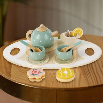 Kids Wooden Afternoon Tea Set – Pretend Play Dessert Stand & Teapot Kitchen Playset