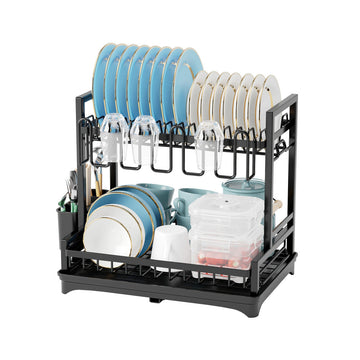 Premium Dish Drying Rack with Drain Tray & Utensil Holder – Anti-Rust Kitchen Organizer