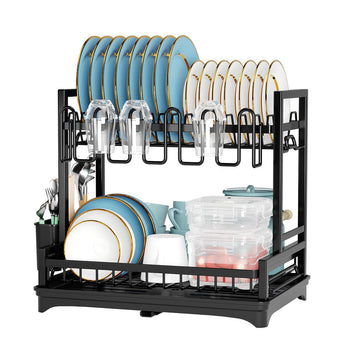Premium Dish Drying Rack with Drain Tray & Utensil Holder – Anti-Rust Kitchen Organizer