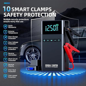 Heavy-Duty Car Battery Booster & Tire Inflator – Smart LCD & Emergency Light