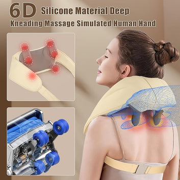 Shiatsu Neck and Back Massager with Soothing Heat, 6D Rotation Deep Tissue Electric Pillow, Kneading Massager and Simulated Human Hand Grip