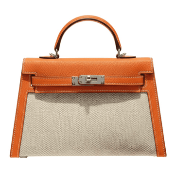 Hermès Bag | Kelly In Orange Leather And A Neutral Canvas Material