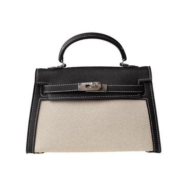Hermès Bag | Kelly 2 In Black And White Canvas With Palladium Hardware