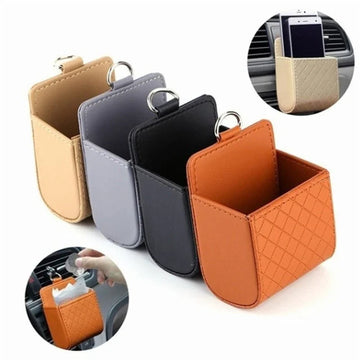 Car Air Vent Mini Storage Box – Leather Organizer Pocket & Hanging Phone Holder for Vehicle Dashboard