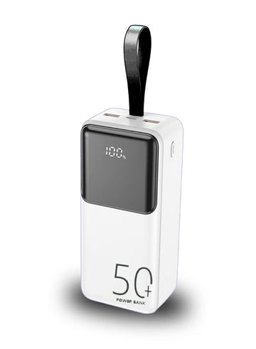 Orvana 50000mAh Power Bank – 22.5W Fast Charging, Dual USB & Type-C PD, Ultra High Capacity Portable Charger (White)