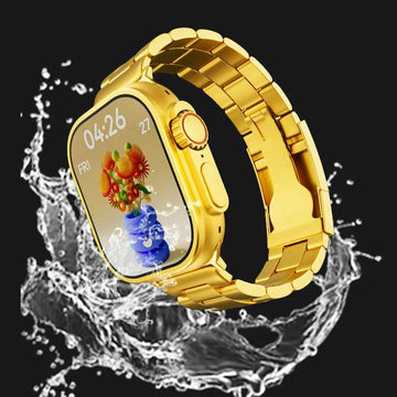 Gold Ultra Smartwatch – Luxury Stainless Steel Smart Watch with HD Touchscreen & Health Tracking
