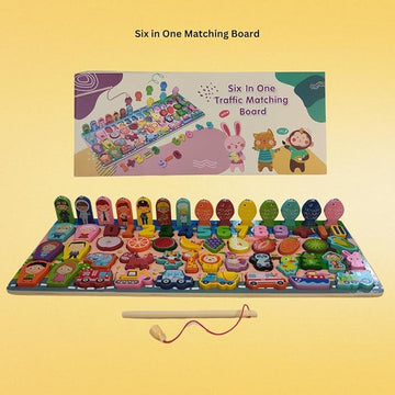 KidzLearn 6-in-1 Traffic Matching & Counting Board – Wooden Montessori Sorting & Number Puzzle
