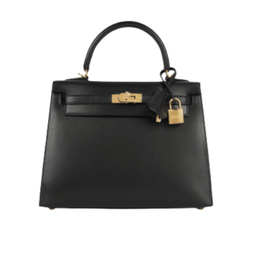 Hermès Bag | Kelly 28 Sellier In Black Box Calfskin Leather With Gold Hardware.